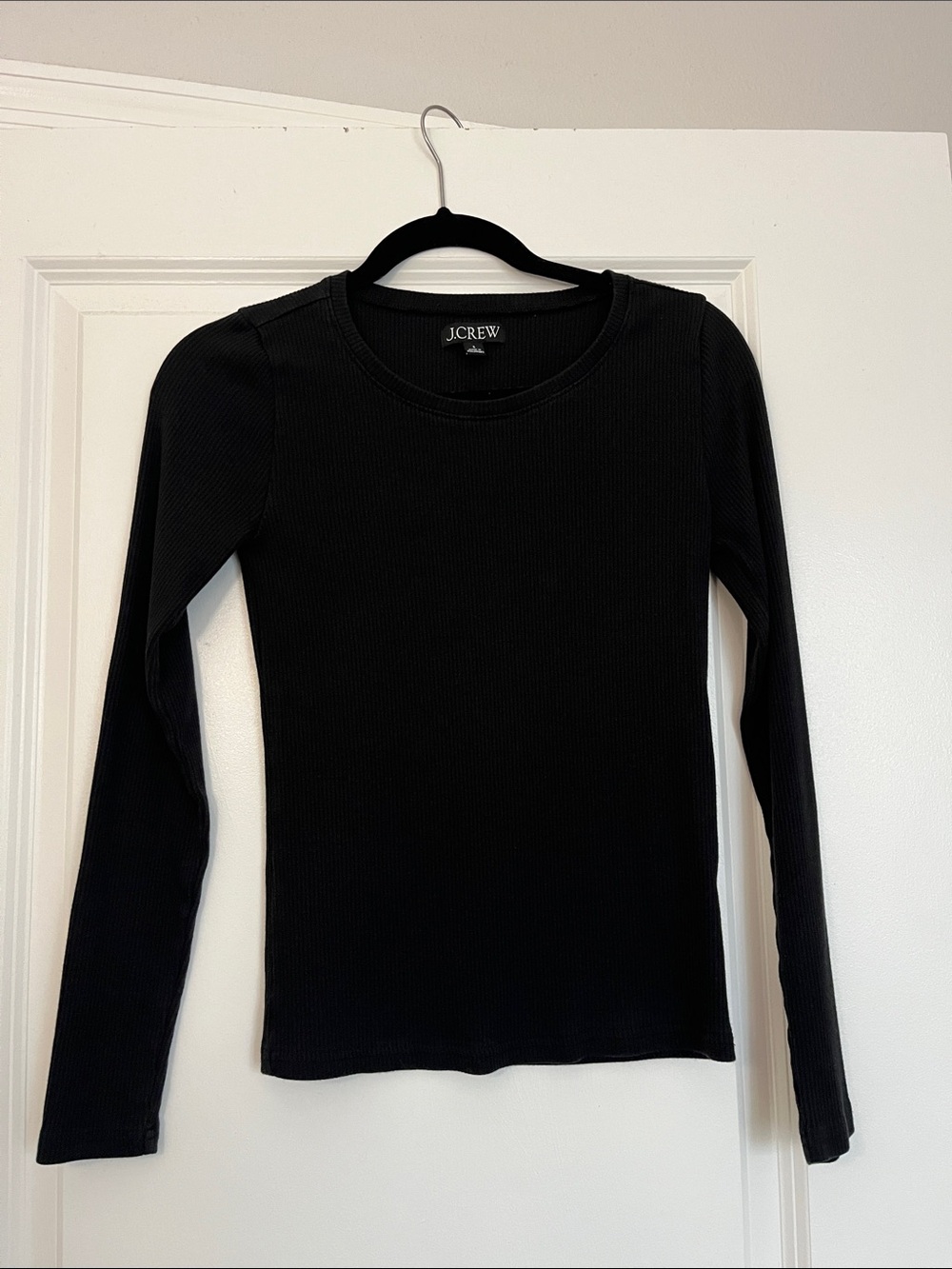 J. Crew Black Ribbed Crewneck Long Sleeve Top